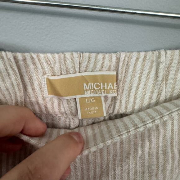 NWT Michael Michael Kors Linen Blend Striped Pull On Pants Women's Size Large - Picture 7 of 8